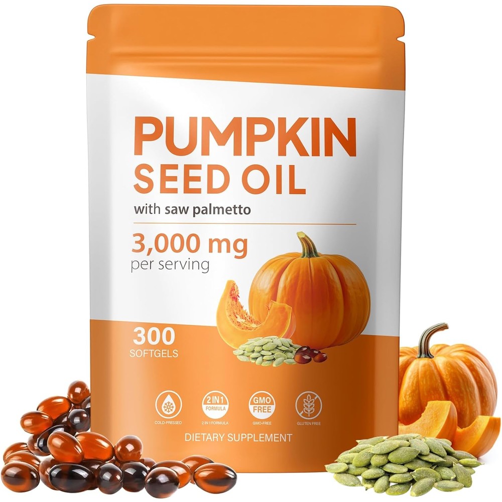 Eoqifjm Pumpkin Seed Oil with Saw Palmetto 300 softgels bottle front view