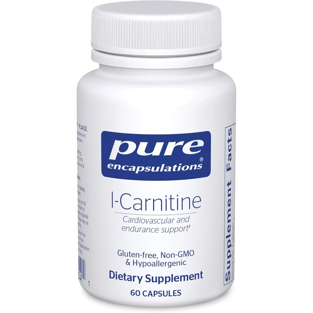 Pure Encapsulations L-Carnitine 60 capsules front view for heart health.