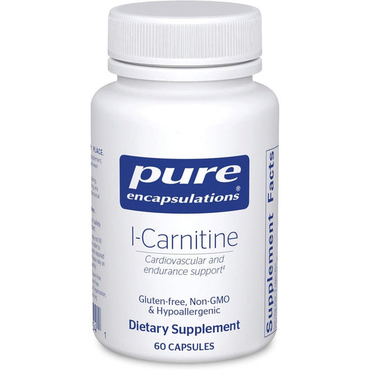Pure Encapsulations L-Carnitine 60 capsules front view for heart health.
