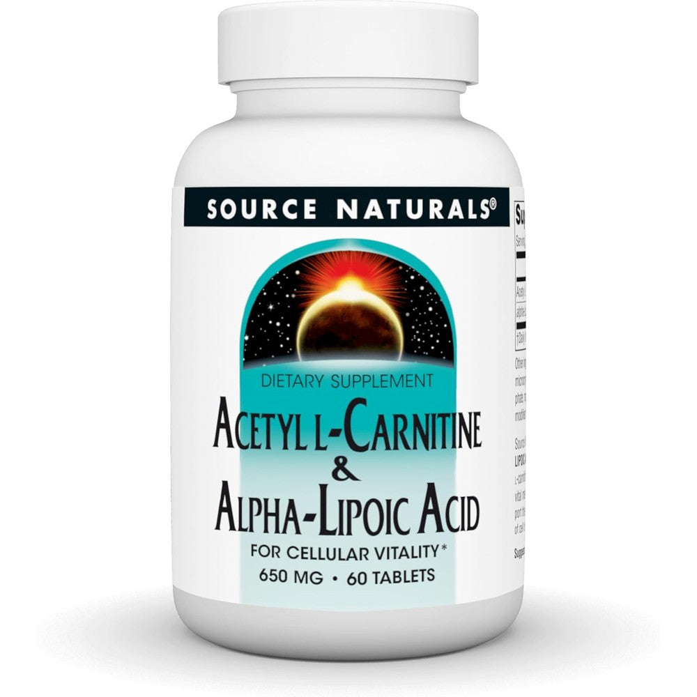 Source Naturals Acetyl L-Carnitine Alpha-Lipoic Acid bottle front view for cellular vitality