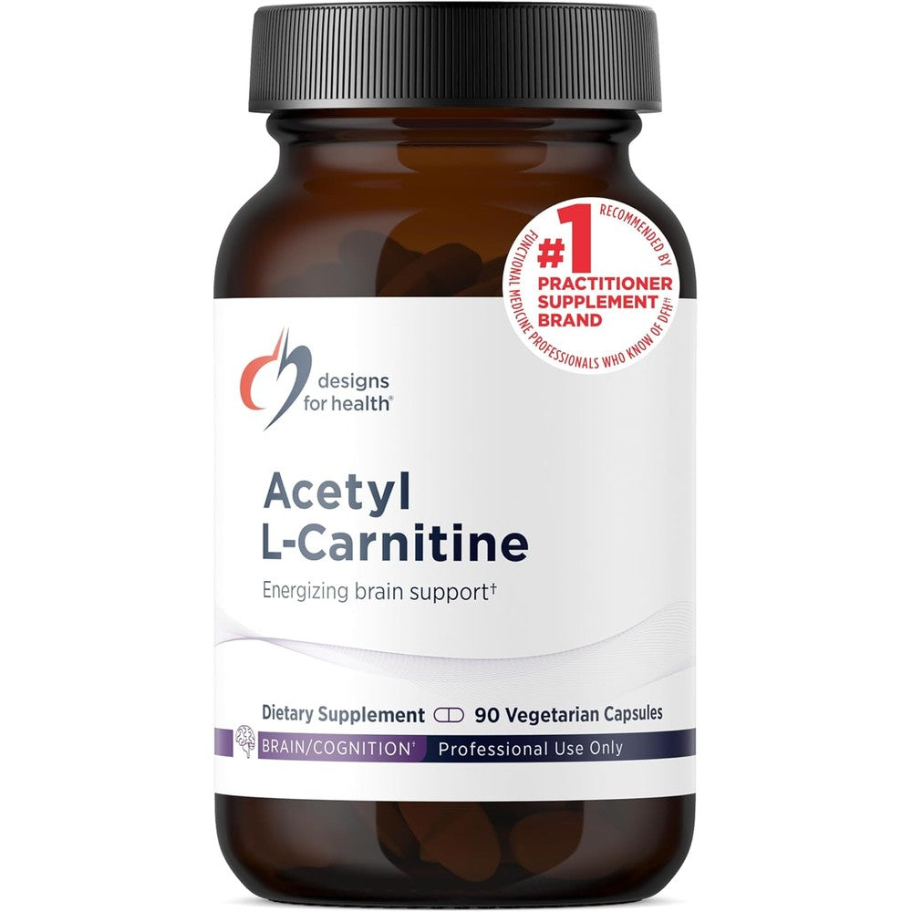 Designs for Health Acetyl L-Carnitine 800mg bottle front view for brain health