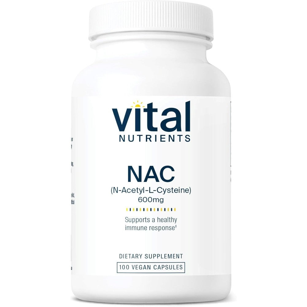 Vital Nutrients NAC 600mg 100 capsules front bottle view for respiratory health