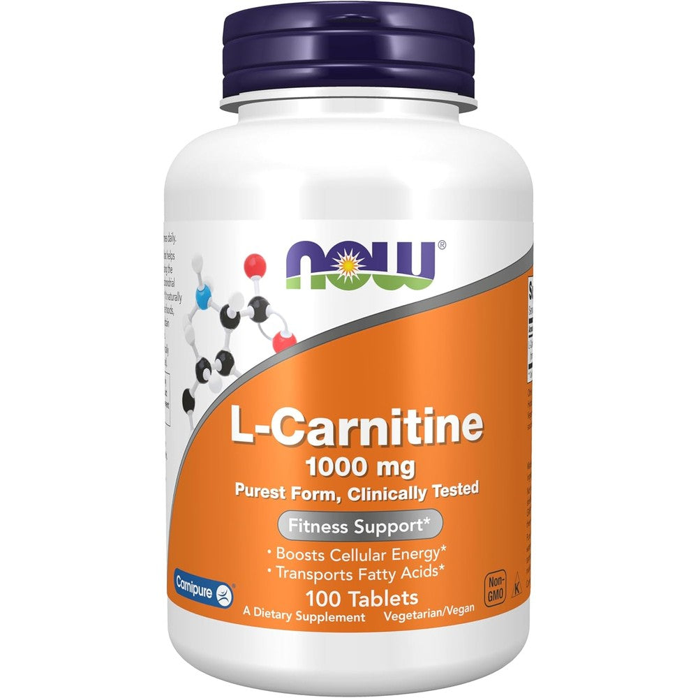 Now Foods L-Carnitine 1000 Milligram tablets bottle front view displaying label details