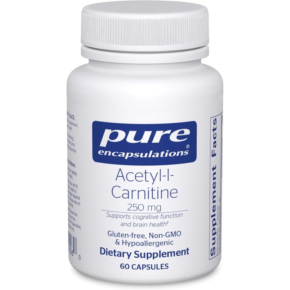 Pure Encapsulations Acetyl-L-Carnitine 250 mg bottle front view for brain health