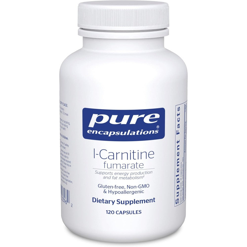 Pure Encapsulations L-Carnitine Fumarate 120 Capsules front view for energy support.