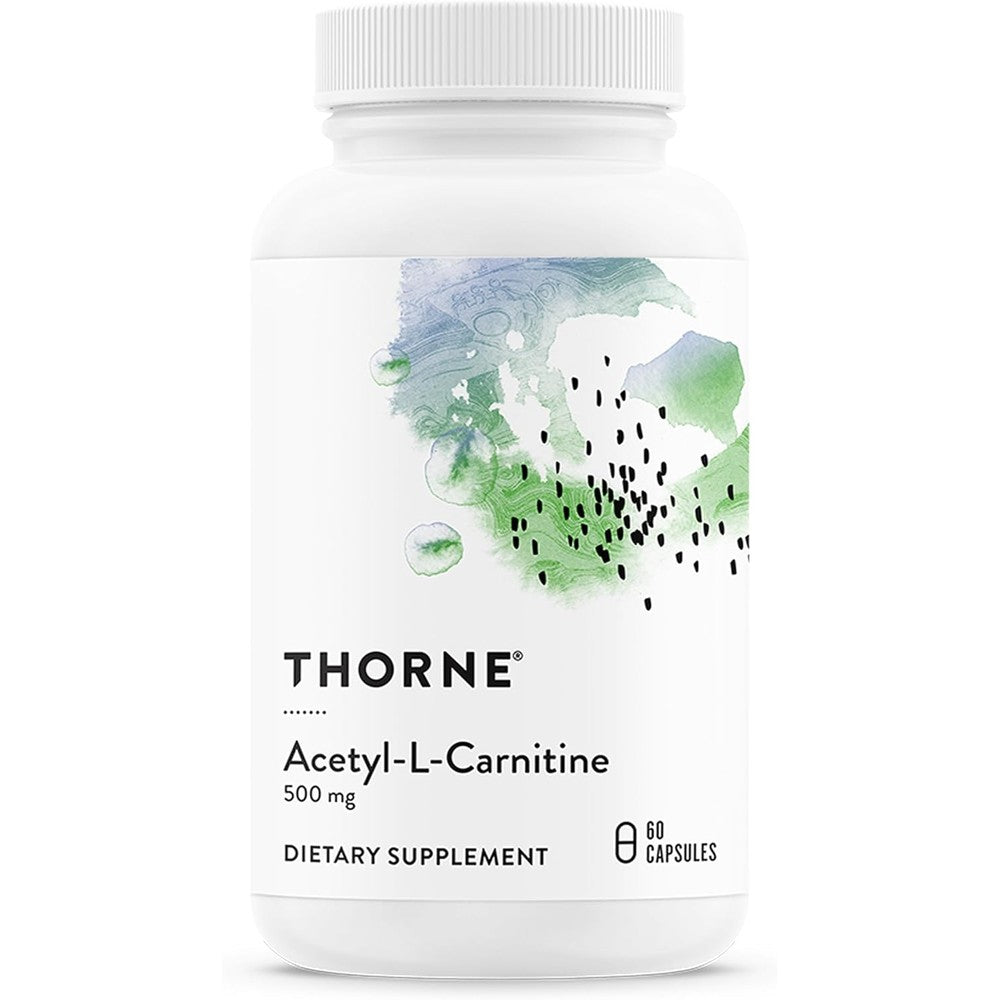Thorne Acetyl-L-Carnitine 500 mg front view bottle packaging premium supplement