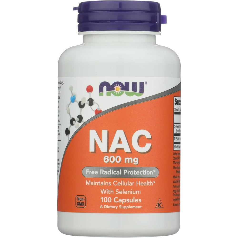 NOW Foods NAC 600mg 100 capsules front view bottle