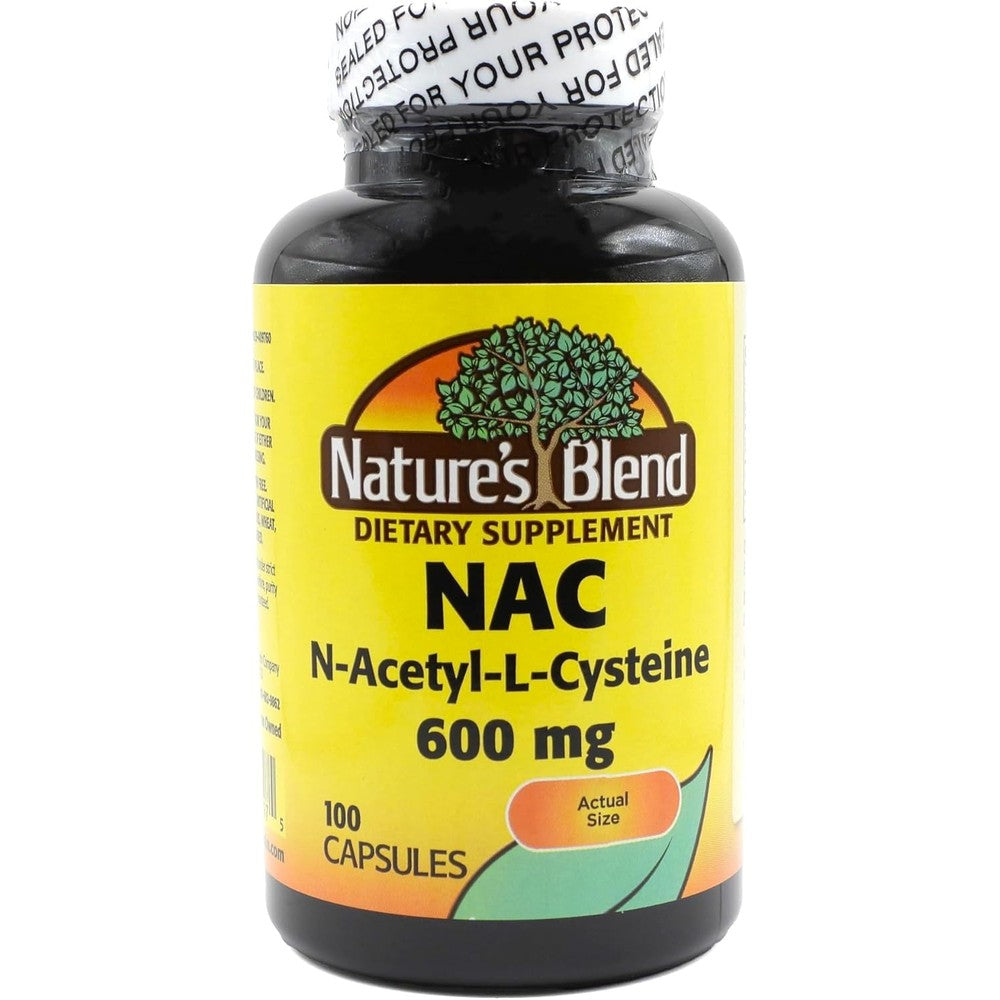 Nature's Blend NAC 600mg 100 capsules front label view for immune support.