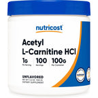 Nutricost Acetyl L-Carnitine HCL powder container front view showcasing label details