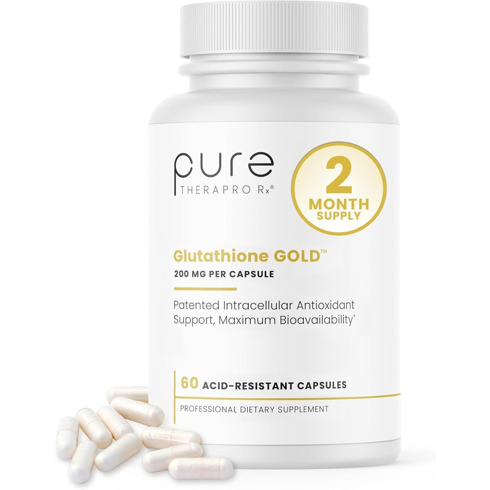 Pure Therapro Rx S-Acetyl Glutathione Gold 200mg bottle front view for cellular detox