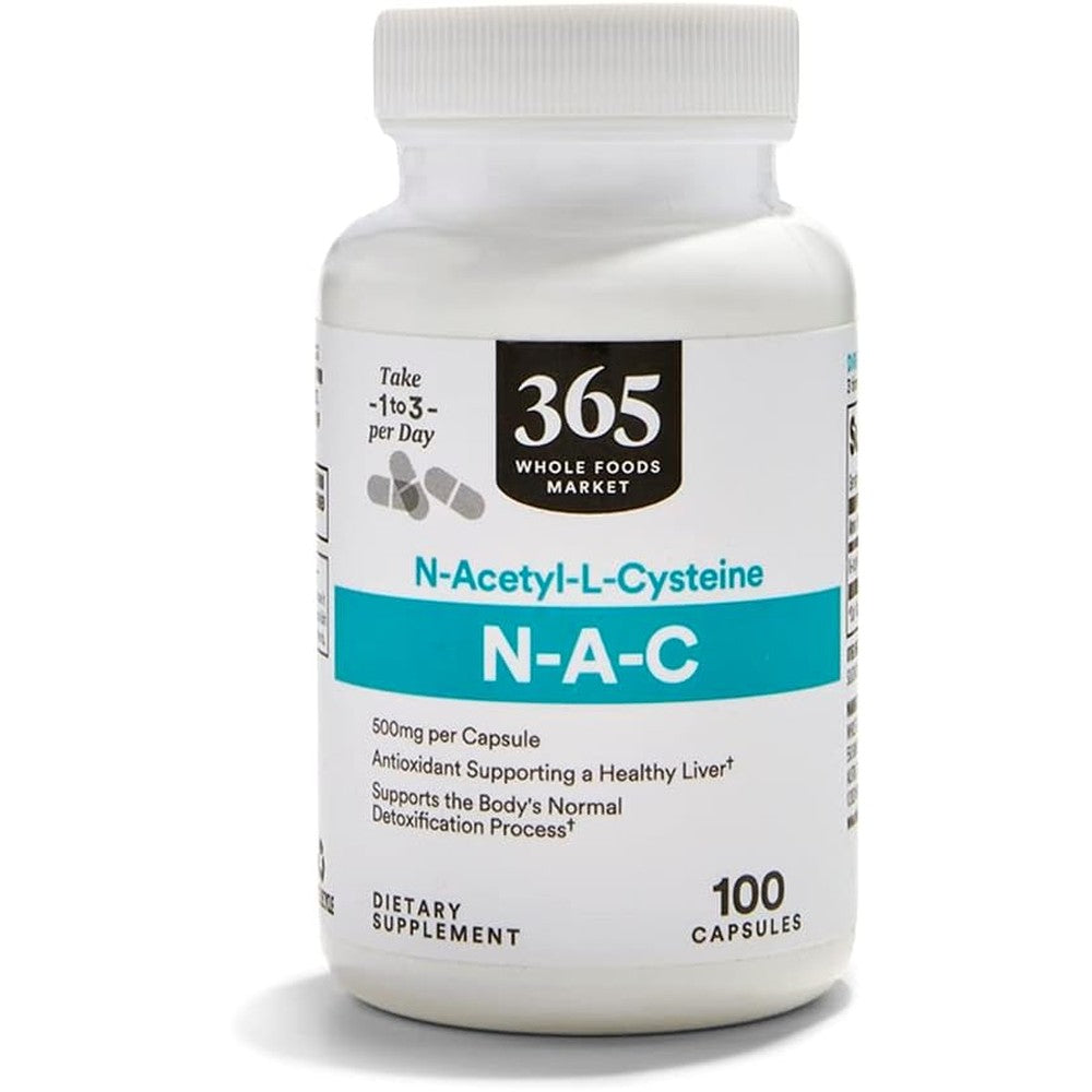365 by Whole Foods Market N-Acetyl L-Cysteine 100 Count bottle front view for antioxidant support