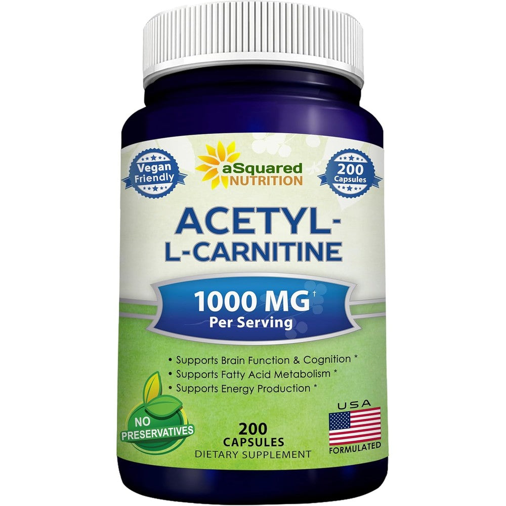 aSquared Nutrition Acetyl L-Carnitine 1000mg front view of bottle for cognitive support