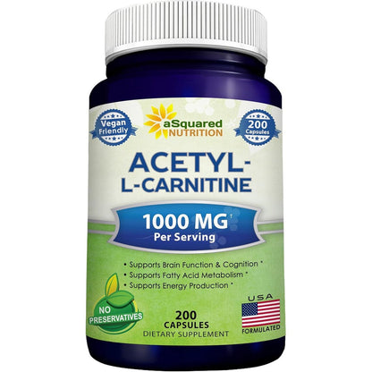 aSquared Nutrition Acetyl L-Carnitine 1000mg front view of bottle for cognitive support