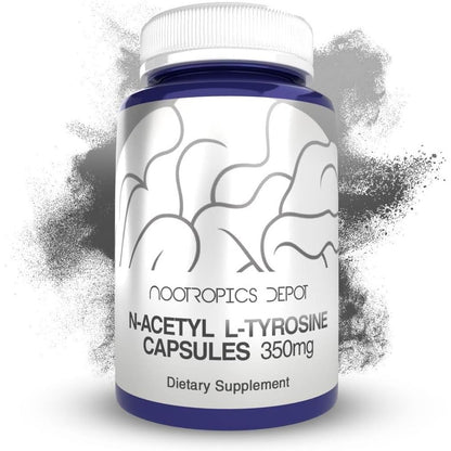 Nootropics Depot N-Acetyl L-Tyrosine 120 Capsules front bottle view for cognitive focus