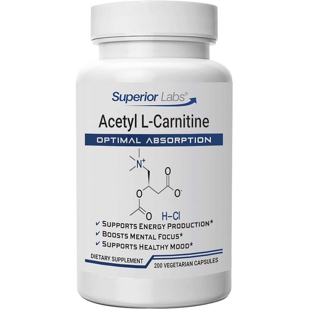 Superior Labs Acetyl L-Carnitine 500mg front bottle view for brain health