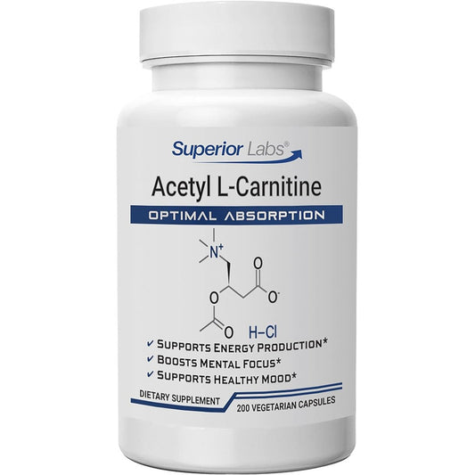 Superior Labs Acetyl L-Carnitine 500mg front bottle view for brain health