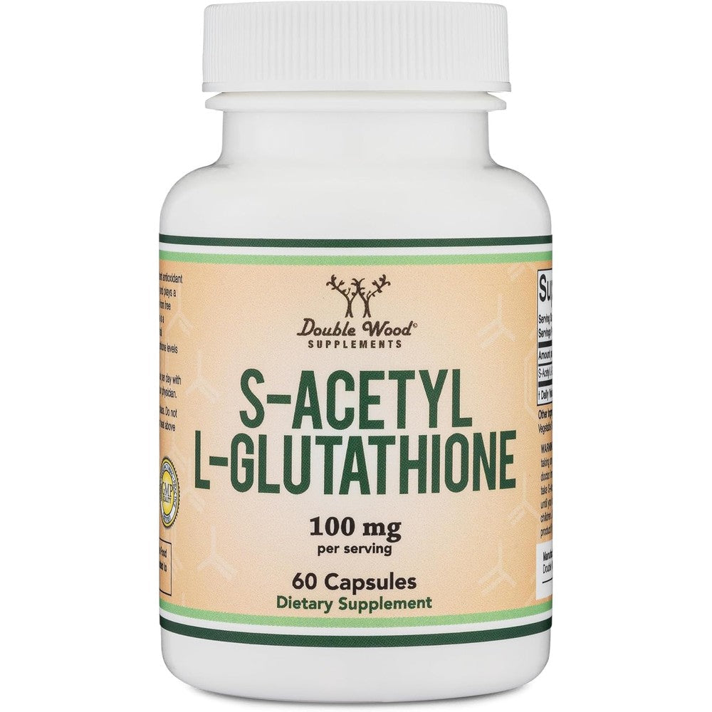 Double Wood Supplements S-Acetyl L-Glutathione 100mg 60 Capsules front bottle view