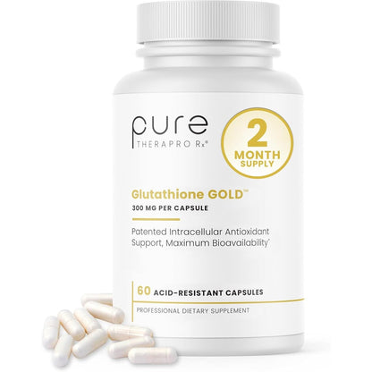 Pure Therapro Rx S-Acetyl Glutathione Gold bottle front view showing 300mg dosage