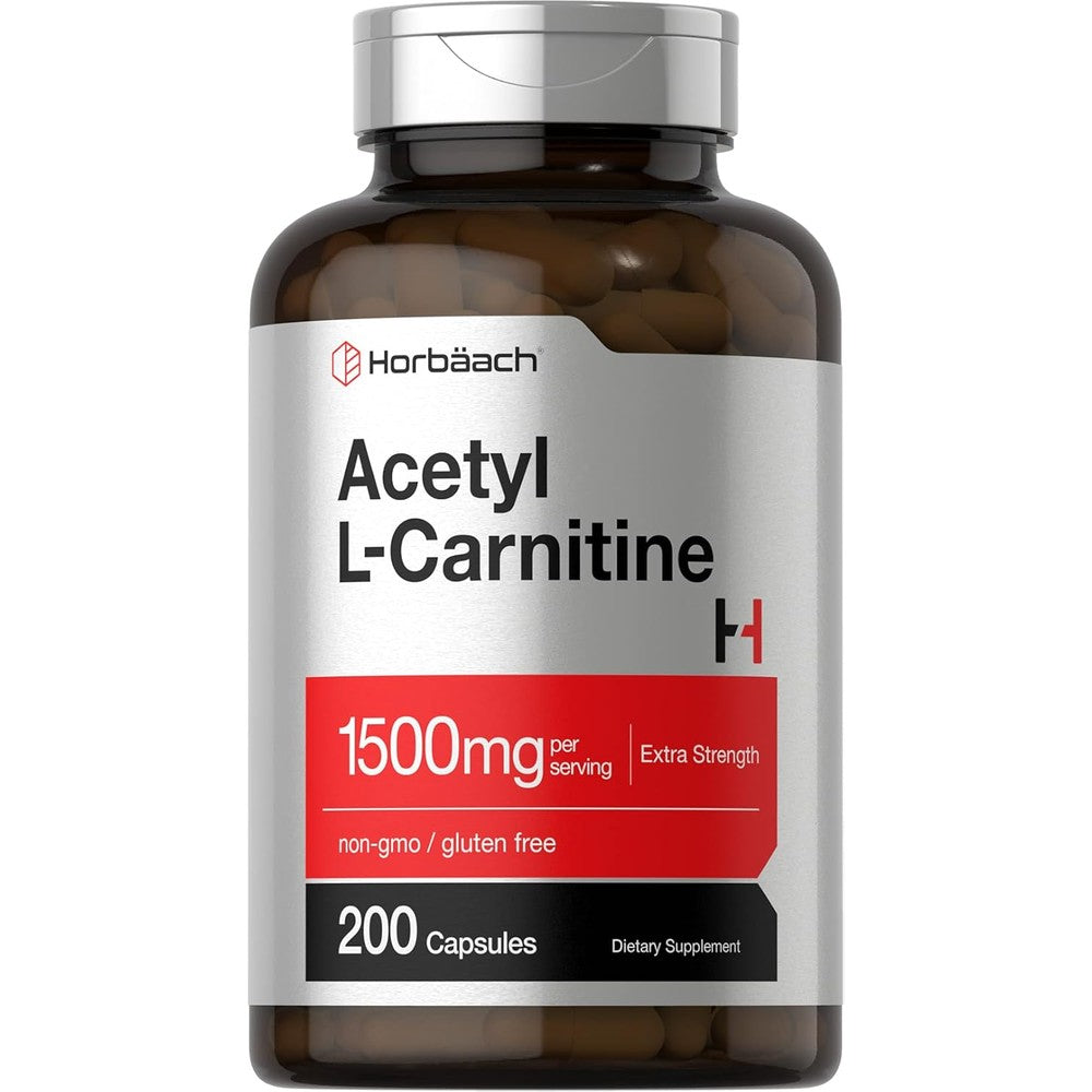 Horbäach Acetyl L-Carnitine 1500mg capsules front view bottle packaging