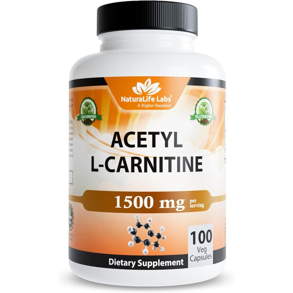 NaturaLife Labs Acetyl L-Carnitine front view bottle with high potency label.
