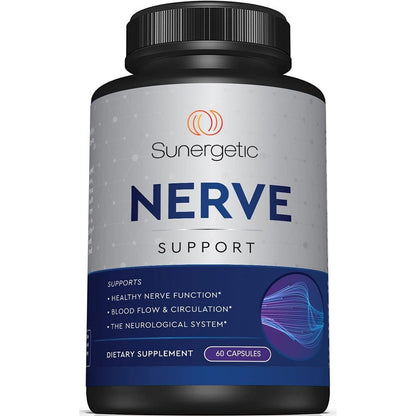 Sunergetic Premium Nerve Support bottle front view for neuropathy support.