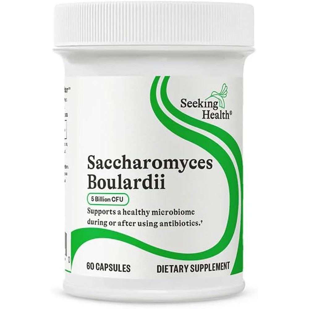 Seeking Health Saccharomyces Boulardii 60 capsules front bottle view for gut health.