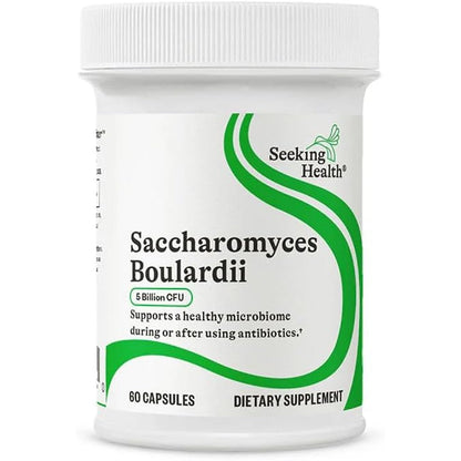 Seeking Health Saccharomyces Boulardii 60 capsules front bottle view for gut health.