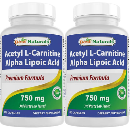 Best Naturals Acetyl L-Carnitine Alpha Lipoic Acid 750mg bottle front view