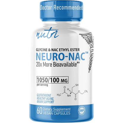 Nutri Neuro NAC supplement front view bottle showing premium glutathione booster labels