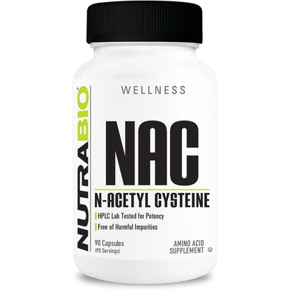 NutraBio N-Acetyl Cysteine 600mg bottle front view for antioxidant support