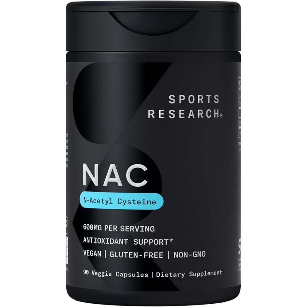 Sports Research NAC 600mg 90 Veggie Capsules front view bottle packaging