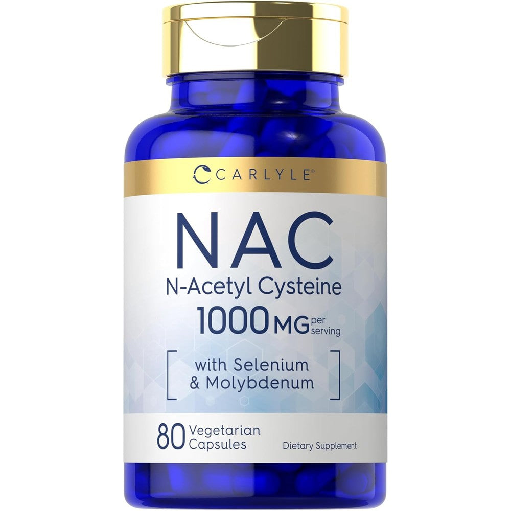 Carlyle NAC Supplement 1000mg 80 vegetarian capsules front bottle view