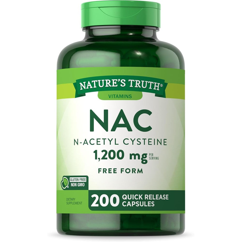 Nature's Truth NAC 1200mg 200 capsules front view showing authentic imported label