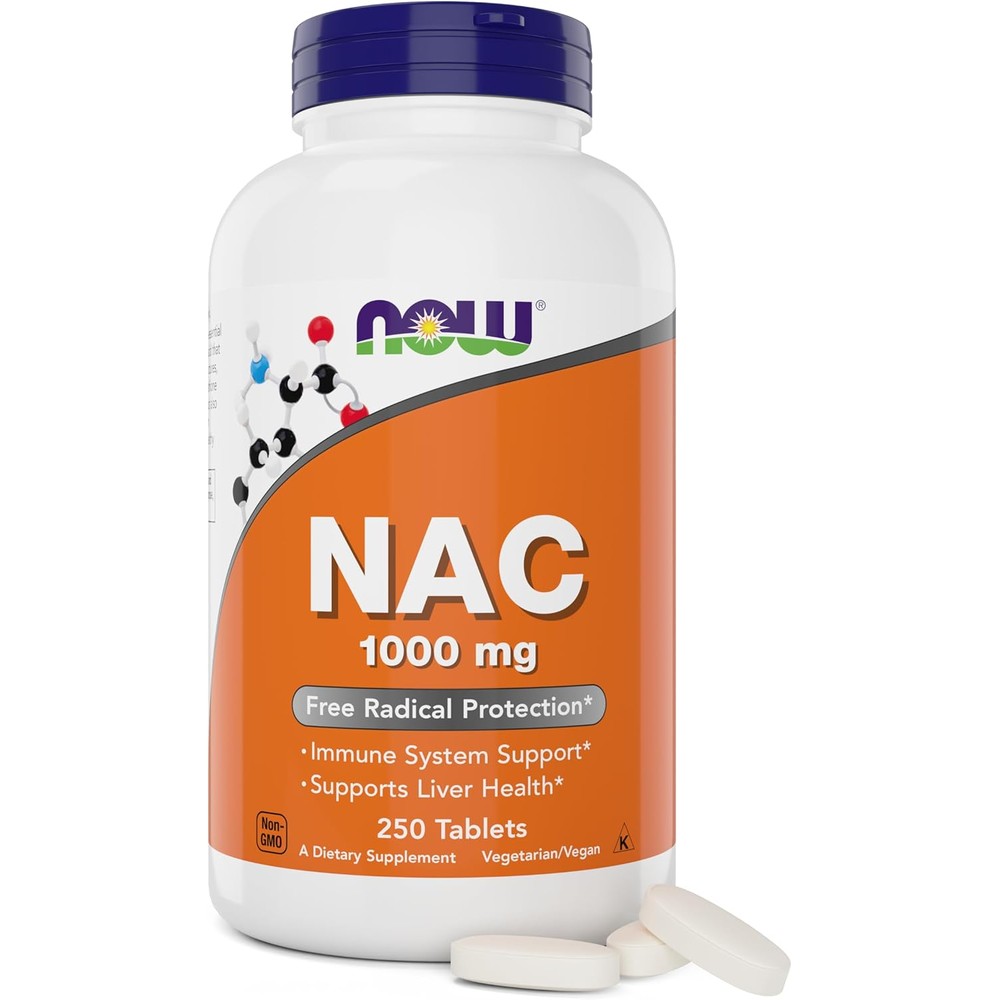 Now Foods NAC 1000mg 250 tablets bottle front view for antioxidant support