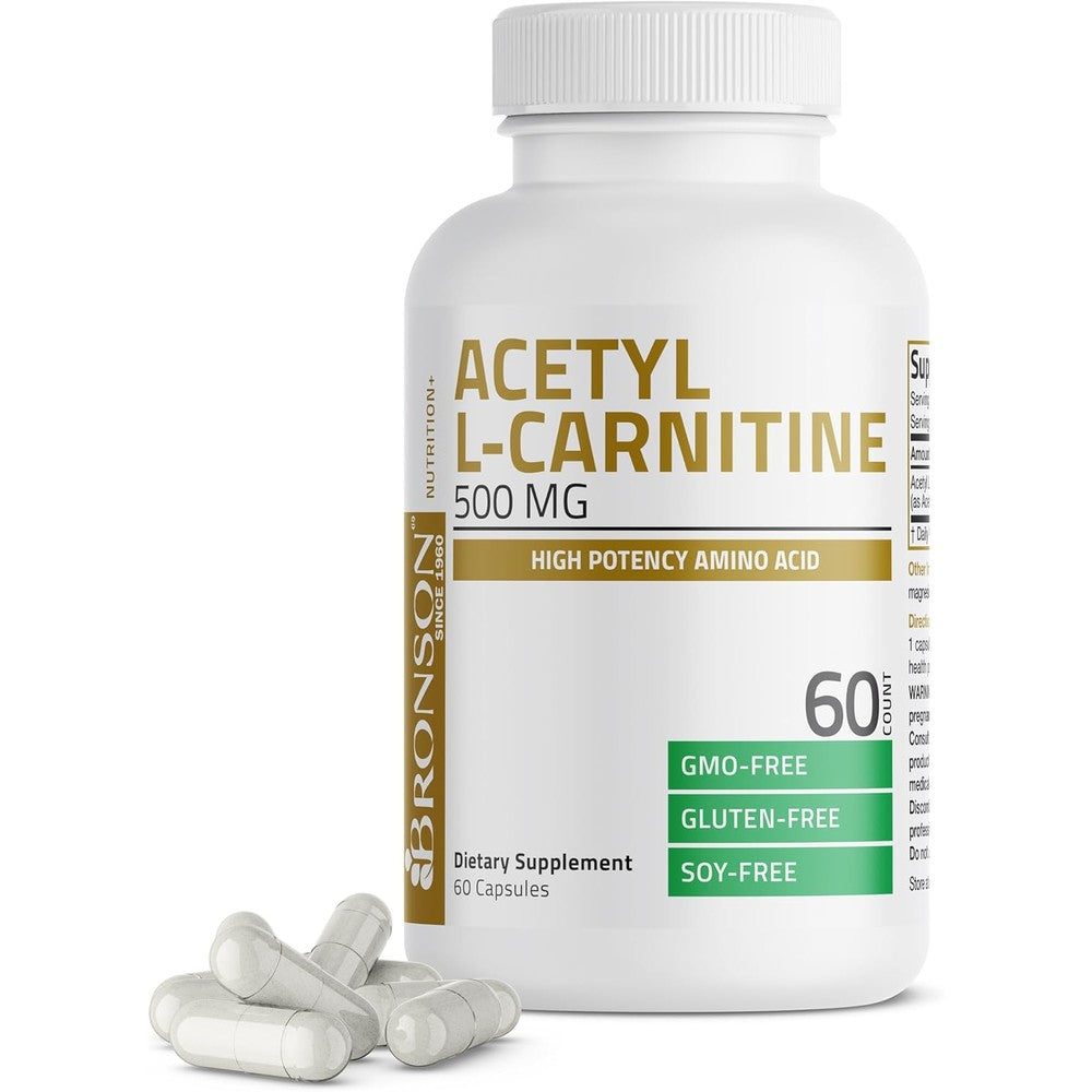 Bronson Acetyl L Carnitine 500 MG bottle with 60 vegetarian capsules