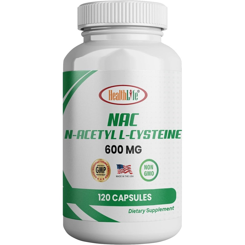 HealthLife N-Acetyl L-Cysteine 600mg front view bottle for premium antioxidant support