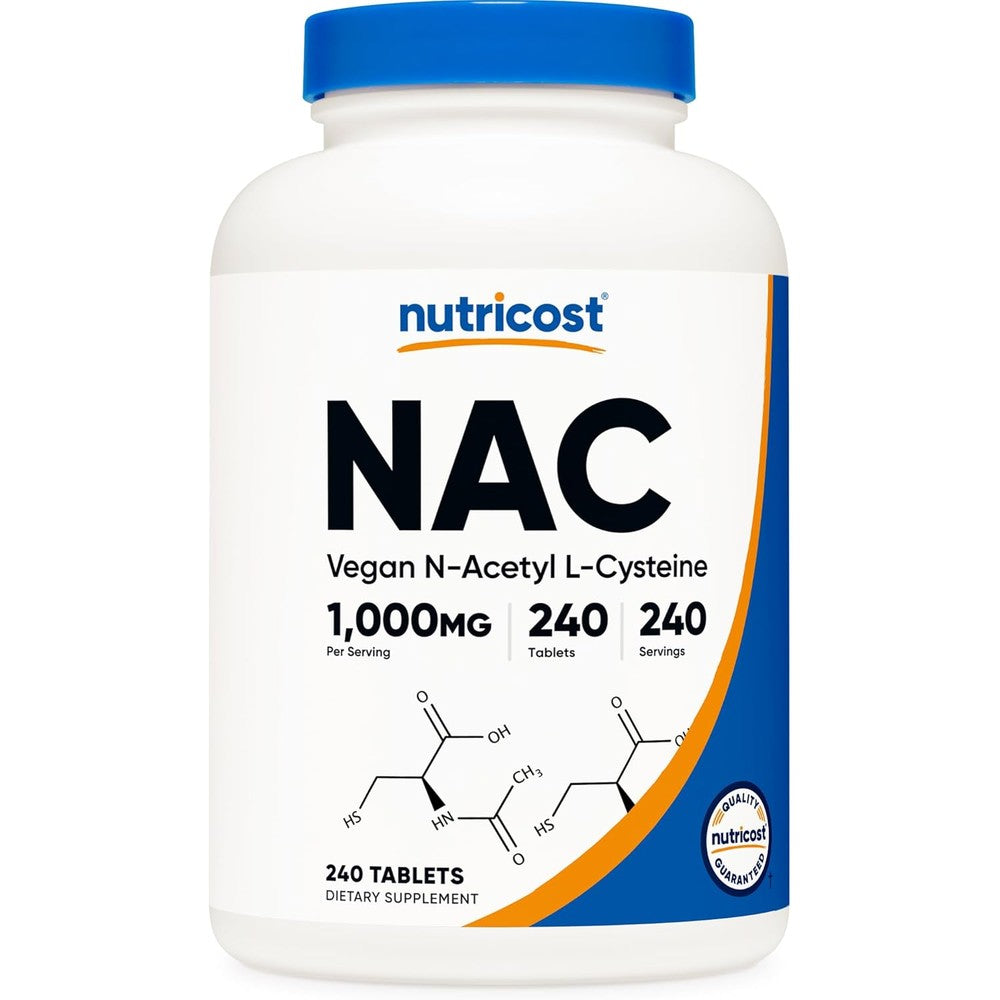 Nutricost N-Acetyl L-Cysteine 1000 mg bottle front view for antioxidant support