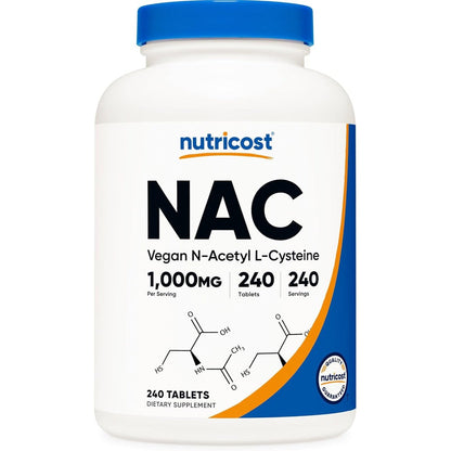 Nutricost N-Acetyl L-Cysteine 1000 mg bottle front view for antioxidant support