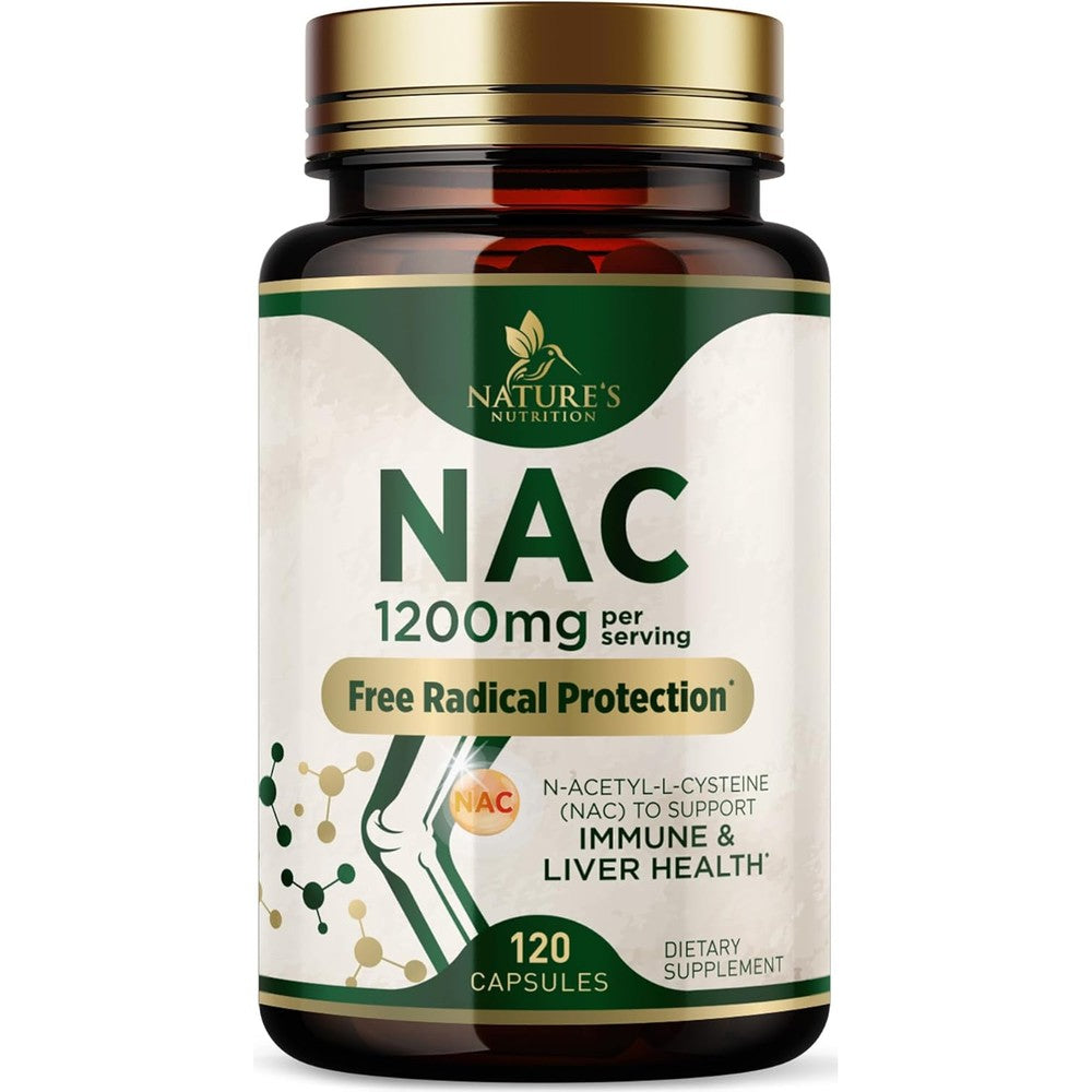 Nature's Nutrition NAC 1200 mg bottle front view for lung health support