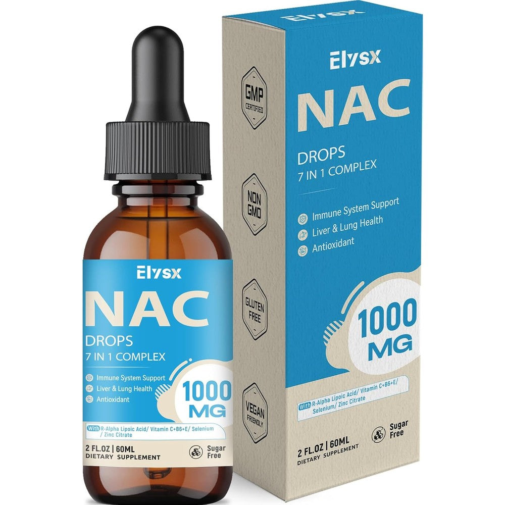 Elysx Liquid NAC Drops 1000 Milligrams bottle front view showing clean formula icons