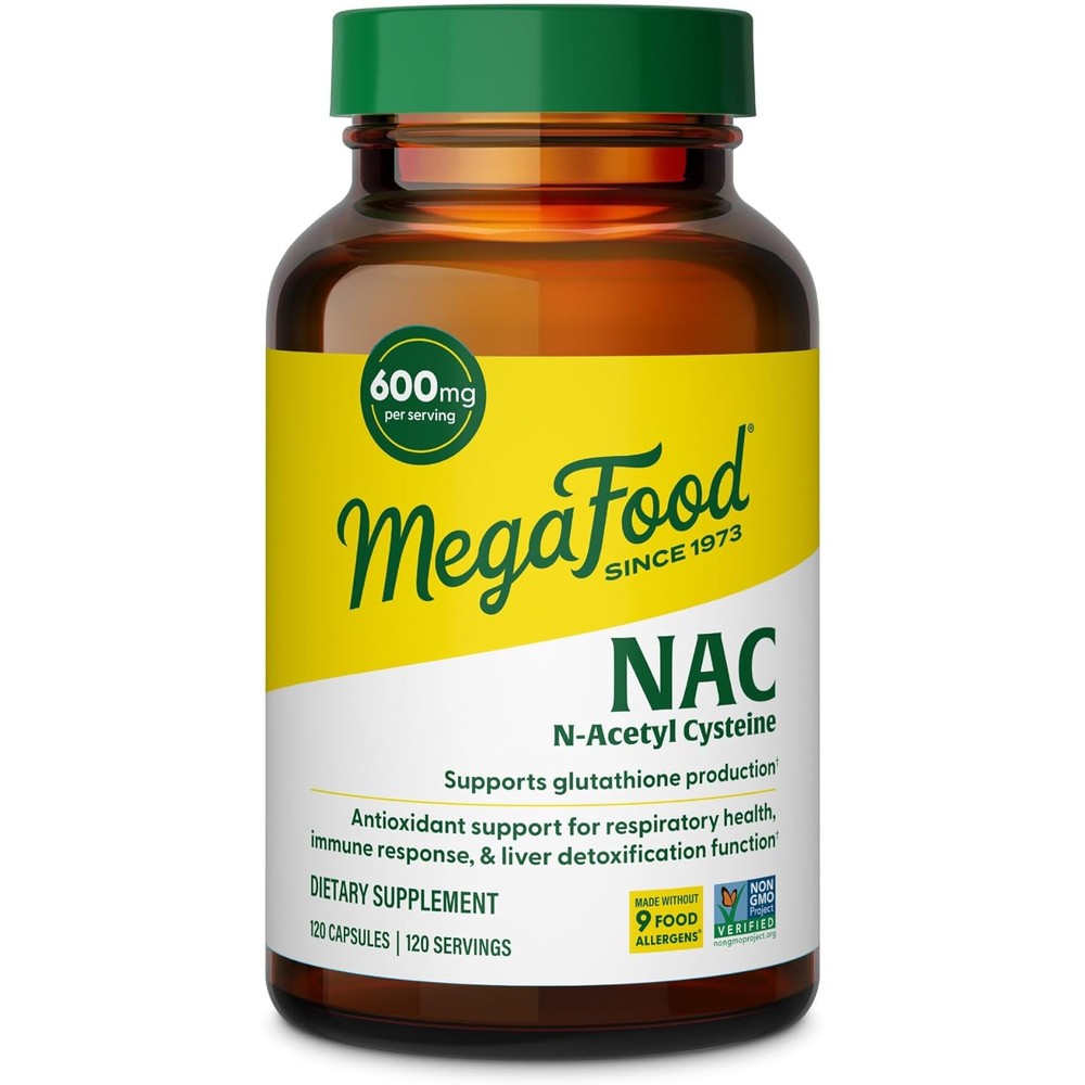 MegaFood NAC Supplement 600mg 120 vegan capsules for liver and immune health