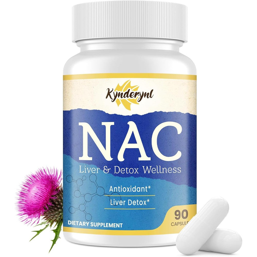 Kynderynl High Dose NAC 1000mg 90 vegan capsules front view bottle packaging for liver detox support
