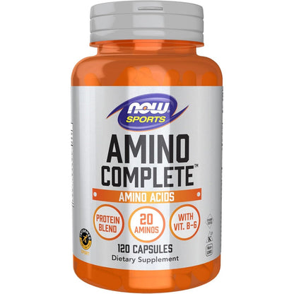 NOW Sports Amino Complete 120 Veg Capsules front view authentic supplement