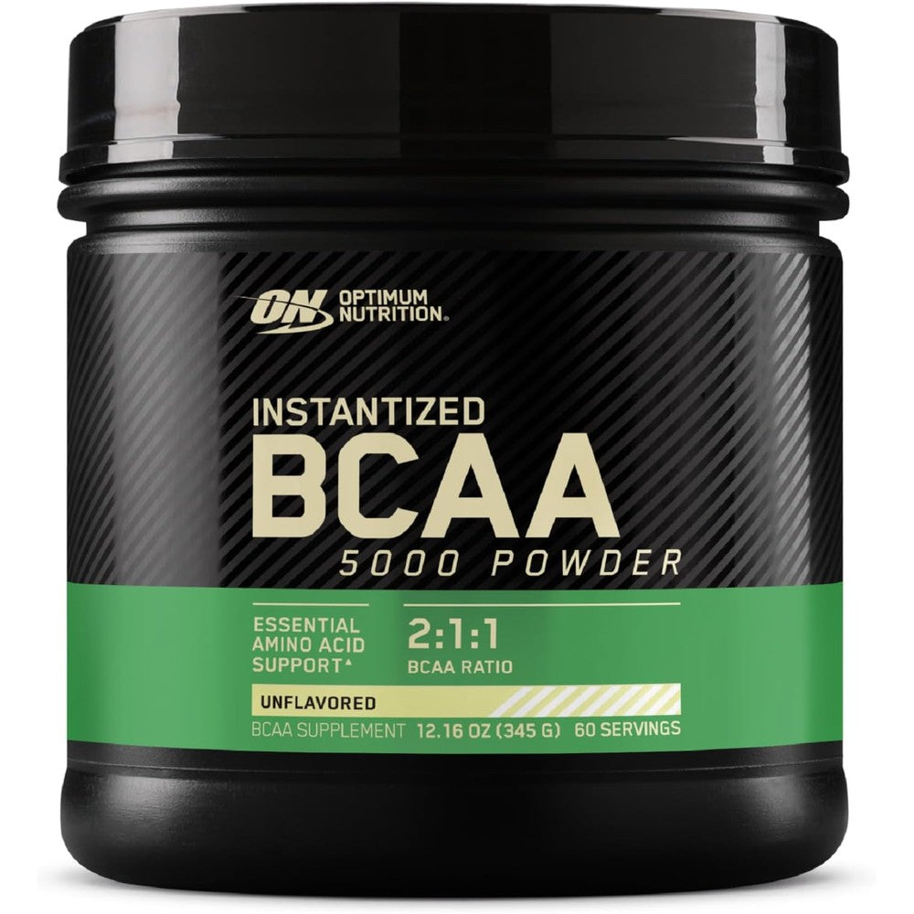 Optimum Nutrition Instantized BCAA 5000 Powder front view for muscle recovery.