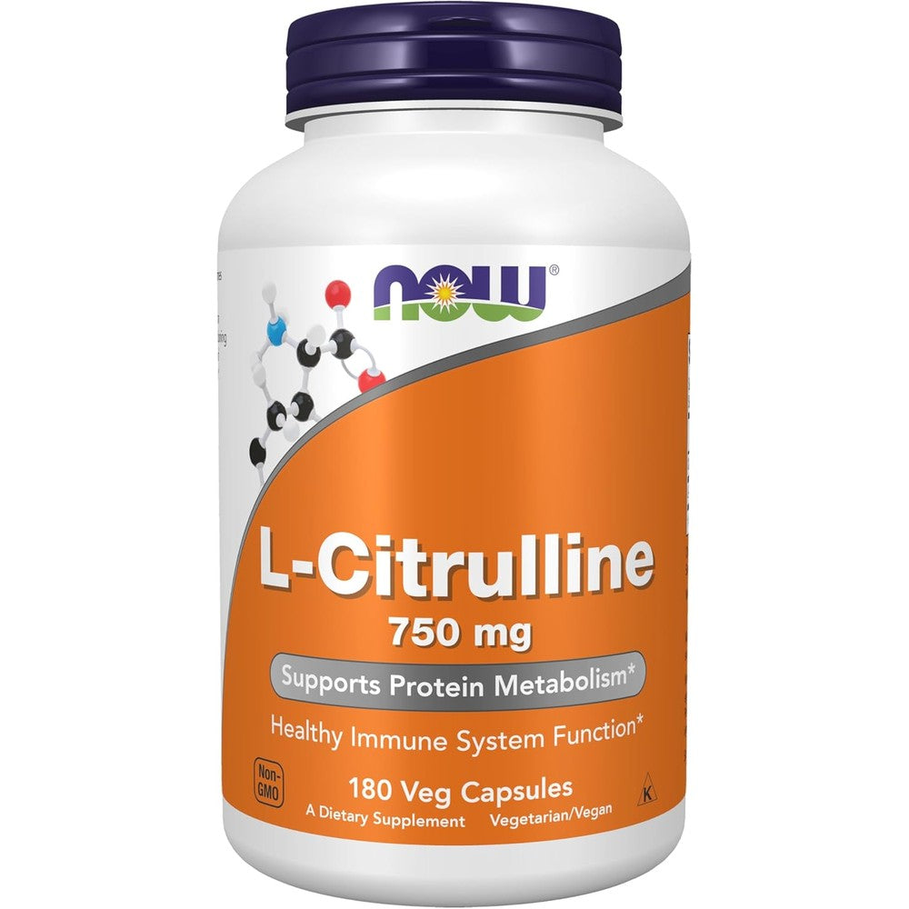 NOW Foods L-Citrulline 750 mg 180 veg capsules front bottle view