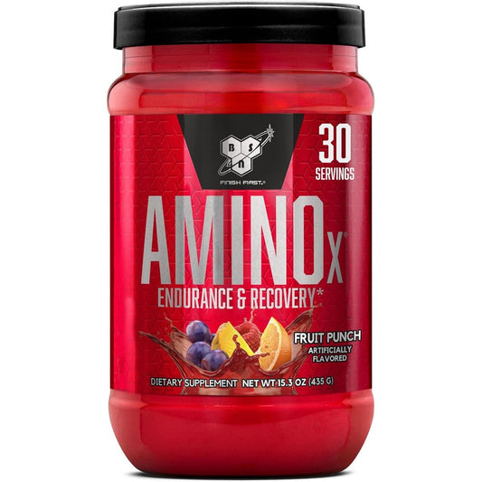 BSN Amino X Muscle Recovery Fruit Punch front packaging view for endurance support.