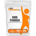 BulkSupplements HMB Powder front view bottle layout showing net weight and product type
