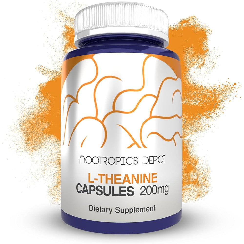 Nootropics Depot L-Theanine capsules front view bottle showing 90 count package