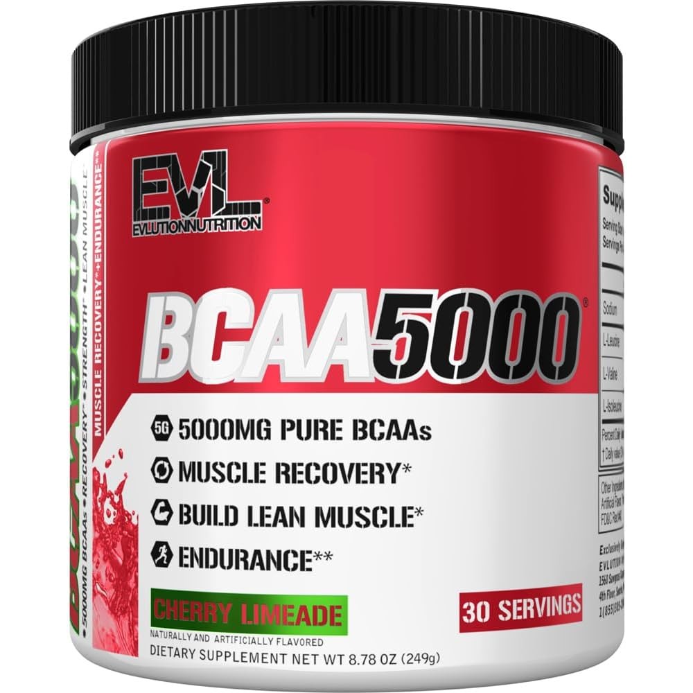 Evlution Nutrition BCAA5000 Cherry Limeade tub front view for muscle recovery