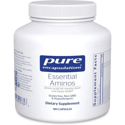 Pure Encapsulations Essential Amino Acids 180 Capsules front bottle view for muscle recovery.